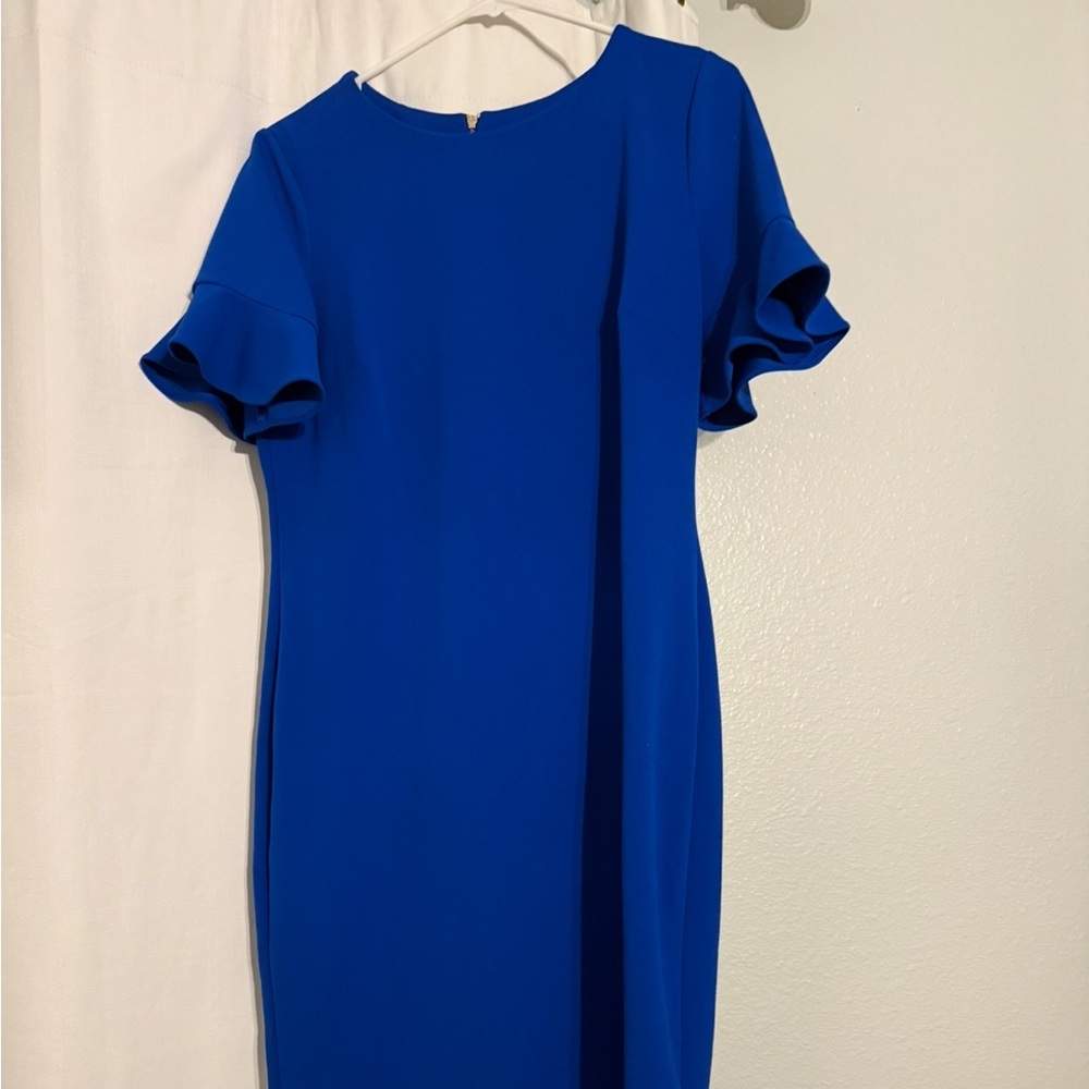 Calvin Klein Royal Blue Mini Dress with Ruffle Sleeves